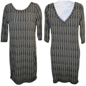 Philosophy Abstract V-Back Bodycon Midi Dress Black Modal White M